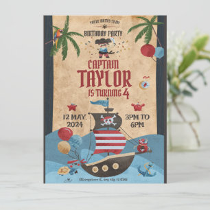 Invitation anniversaire pirate cool rouge et bleu