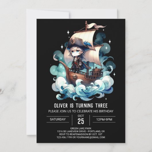 Invitation Anniversaire Pirate Minimaliste Cute (Devant)