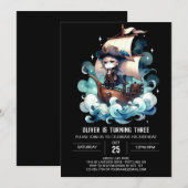 Invitation Anniversaire Pirate Minimaliste Cute (Devant / Derrière)