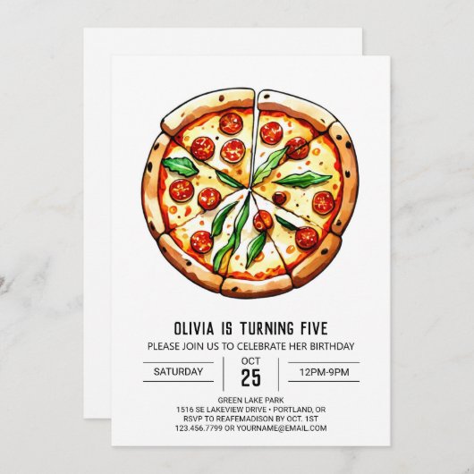 Invitation Anniversaire Pizza Simple Imprimable (Devant / Derrière)