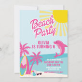 Invitation Anniversaire plage Malibu rose (Devant)