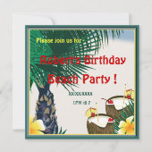 Invitation Anniversaire Plage Pique-nique Fête Coco Boisson (Devant)