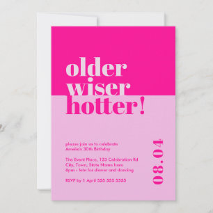 Invitation Anniversaire, plus sage, plus amusant rose vif 30e