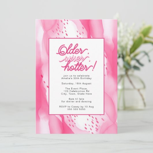 Invitation Anniversaire, plus sage, rose chaud plus chaud 30e (Debout devant)