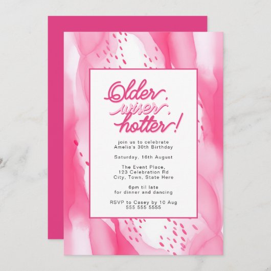 Invitation Anniversaire, plus sage, rose chaud plus chaud 30e (Devant / Derrière)