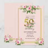 Invitation Anniversaire Plutôt Floral Rose Et Or 50e Annivers (Devant / Derrière)