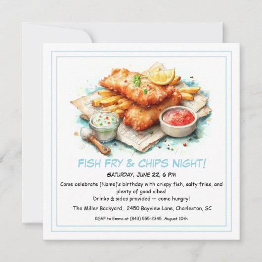 Invitation anniversaire Poisson Frit & Frites déco (Devant)