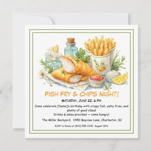 Invitation anniversaire Poisson Frit & Frites déco (Devant)