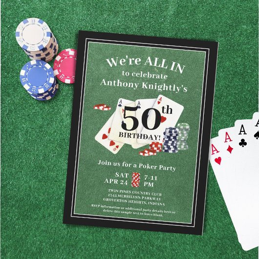 Invitation Anniversaire Poker Card Party N'importe quel âge