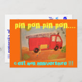 Invitation anniversaire  pompiers (Devant / Derrière)