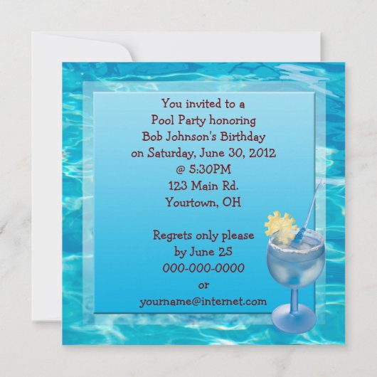 Invitation Anniversaire Pool Bash (Dos)