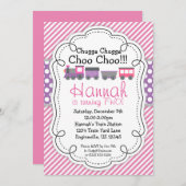 Invitation Anniversaire pourpre de point de polka de rayure (Devant / Derrière)