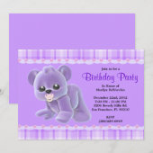 Invitation Anniversaire pourpre d'ours de nounours de peluche (Devant / Derrière)