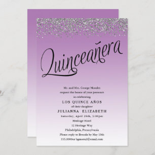 Invitation Anniversaire pourpre et argenté de Quinceanera