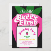 Invitation Anniversaire premier de fraise rose (Devant)