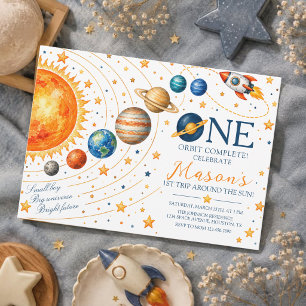 Invitation Anniversaire premier garçon Système Solaire aquare