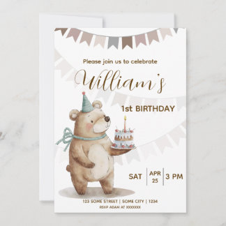 Invitation anniversaire premier ours en peluche mo