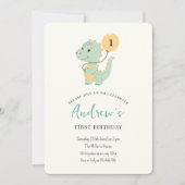 Invitation Anniversaire première année Minimaliste Dinosaure  (Devant)