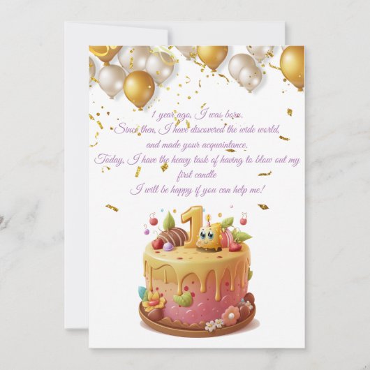 Invitation Anniversaire Première bougie (Devant)