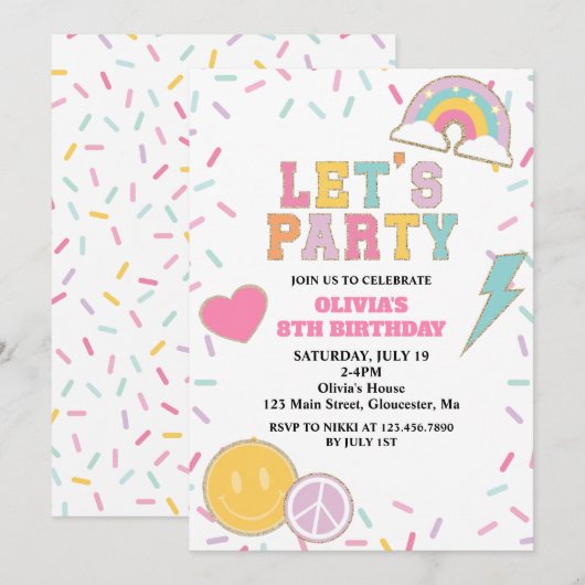 Invitation Anniversaire Preppy Patch (Devant / Derrière)