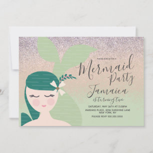 Invitation anniversaire Pretty Mermaid Faux Glitte