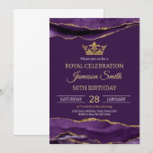 Invitation Anniversaire Prince Royal Violet Or (Devant / Derrière)