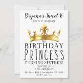 Invitation Anniversaire Princesse Gold Crown Tiara Sweet 16 P (Devant)