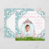 Invitation anniversaire princesse rose et sarcelle (Devant / Derrière)
