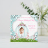 Invitation anniversaire princesse rose et sarcelle (Debout devant)