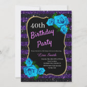 Invitation Anniversaire Purple Black Stripes Parties scintill (Devant)