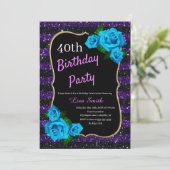 Invitation Anniversaire Purple Black Stripes Parties scintill (Debout devant)