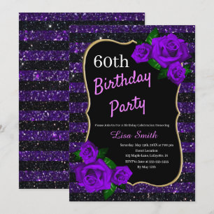 Invitation Anniversaire Purple Black Stripes Parties scintill