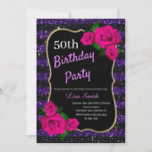 Invitation Anniversaire Purple Black Stripes Parties scintill (Devant)