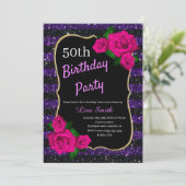Invitation Anniversaire Purple Black Stripes Parties scintill (Debout devant)