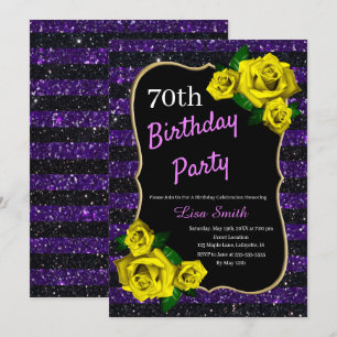 Invitation Anniversaire Purple Black Stripes Parties scintill