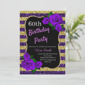 Invitation Anniversaire Purple Gold Stripes Parties scintilla (Debout devant)