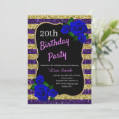 Invitation Anniversaire Purple Gold Stripes Parties scintilla (Debout devant)