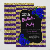 Invitation Anniversaire Purple Gold Stripes Parties scintilla (Devant / Derrière)