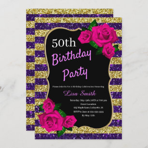 Invitation Anniversaire Purple Gold Stripes Parties scintilla