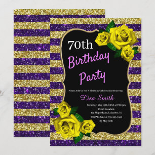 Invitation Anniversaire Purple Gold Stripes Parties scintilla