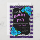 Invitation Anniversaire Purple Silver Stripes Parties scintil (Devant)