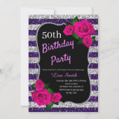 Invitation Anniversaire Purple Silver Stripes Parties scintil (Devant)