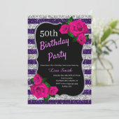 Invitation Anniversaire Purple Silver Stripes Parties scintil (Debout devant)