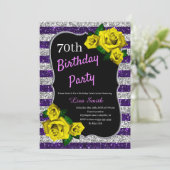 Invitation Anniversaire Purple Silver Stripes Parties scintil (Debout devant)