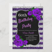 Invitation Anniversaire Purple Silver Stripes Parties scintil (Devant)