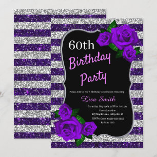 Invitation Anniversaire Purple Silver Stripes Parties scintil
