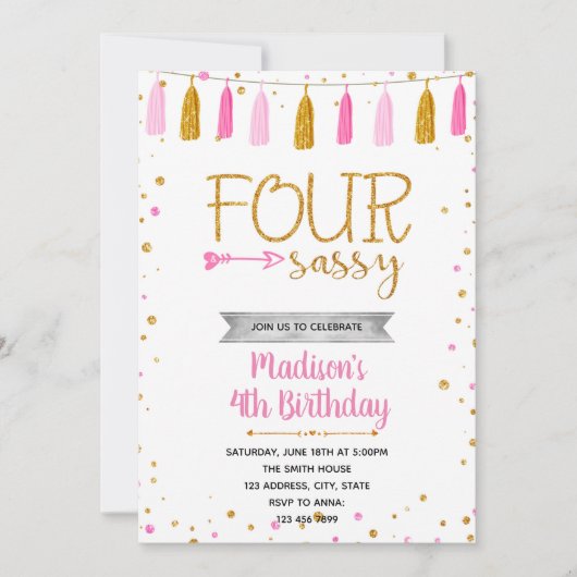 Invitation Anniversaire quatre ans sassy (Devant)