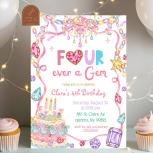 Invitation Anniversaire Quatre-fois une Gemme Colorée Pastel