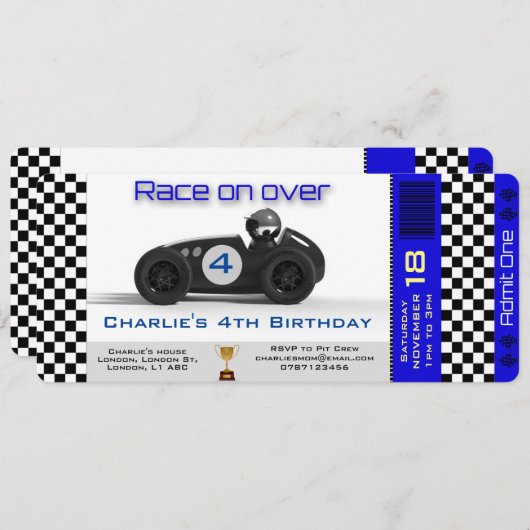 Invitation Anniversaire Racing Car Thème personnal (Devant / Derrière)