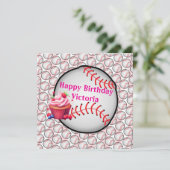 Invitation Anniversaire Rayure Rose Baseball (Debout devant)